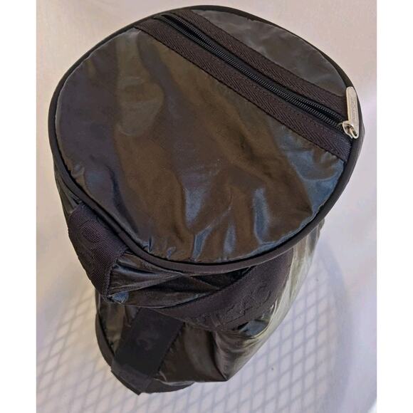 Lesportsac Weekender Bag Black Shiny 14" Overnight Pockets Coated Duffe Bag Rare - Picture 7 of 14